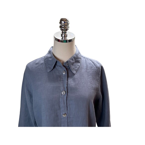 CMC Top Women's Size Medium Gray Color Me Cotton Button Up 100% Linen - Picture 4 of 7